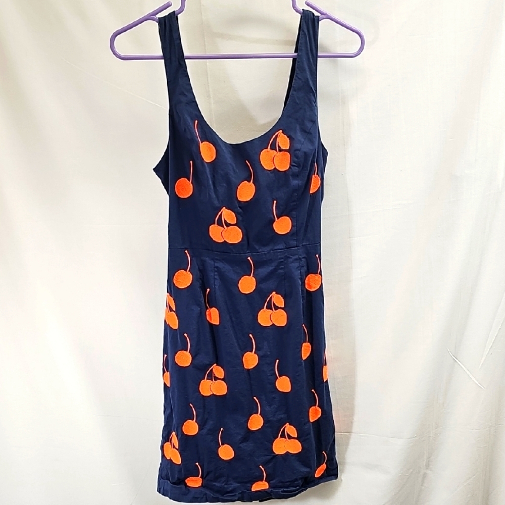 Anthropologie Leifnotes Navy Dress with Orange Cherry Pattern Sz.4